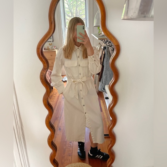 Zara Long Sleeve Denim Midi Shirt Dress with Button Front and Tie - Picture 4 of 4